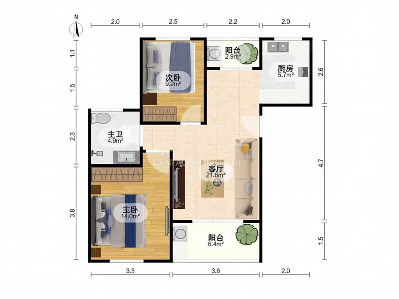 主卧朝南，小区中心位置，采光充足，得房率高