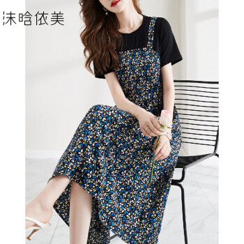 【浪漫碎花裙】夏季气质法式印花时尚女假两件连衣裙花色S	